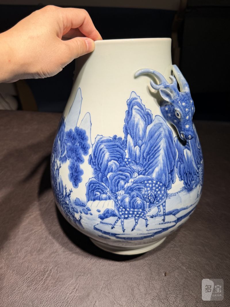 清光绪 青花松鹿图鹿头尊 - 图7